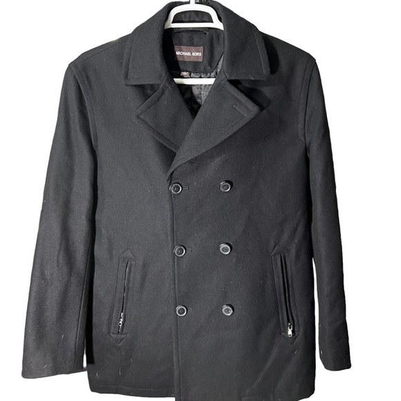 Michael Kors Other - Michael Kors Pea Coat Black Wool Double Breasted Vented Pockets Men’s Size M